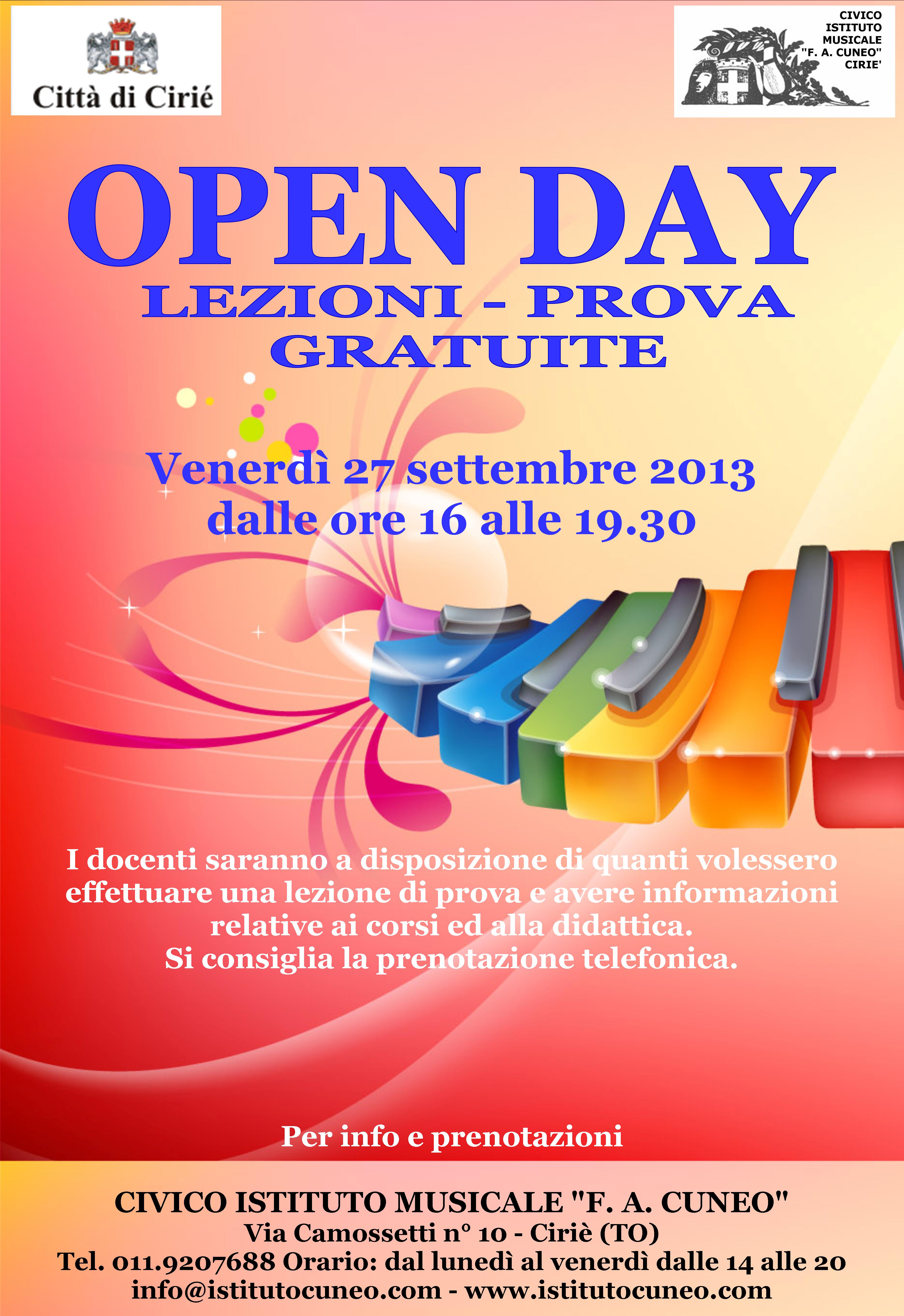 Venerdì 27 settembre 2013 "OPEN DAY"