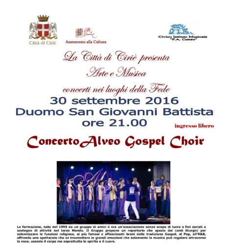 Venerdì 30 settembre Duomo San Giovanni Concerto ALVEO Gospel Choir